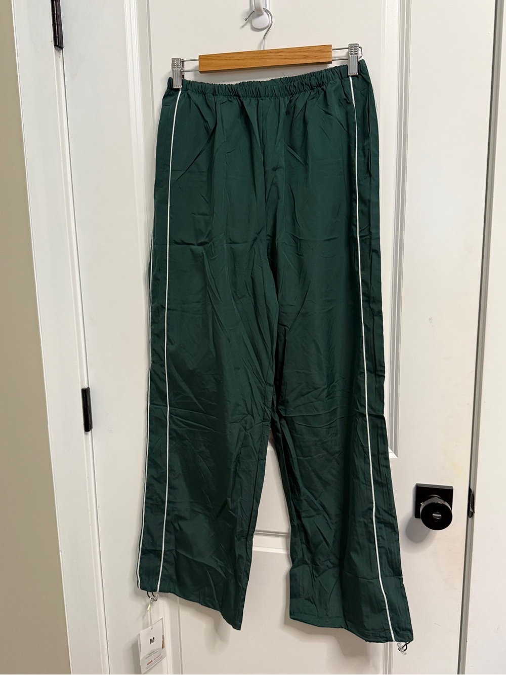 Amazon Women's Wide-Leg Track Pants in Forest Green with White Piping